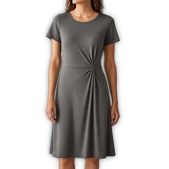 Halogen Dress Size Large Gray Short Sleeve Knit Fit Flare Casual Work - Picture 1 of 12